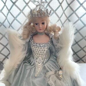 Jocelyn Mostrom Kurt Adler tree topper in Light Blue Gown with White Fur